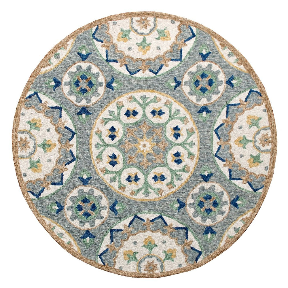 HomeRoots Wool Hand-Tufted Round Rug with Floral Design – Artisan-Crafted, Soft, Durable, Perfect for Any Room! 674458