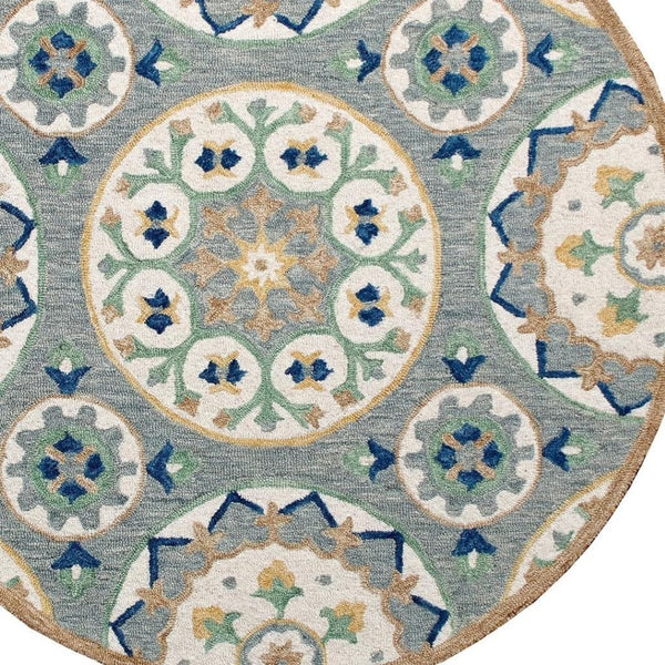 HomeRoots Wool Hand-Tufted Round Rug with Floral Design – Artisan-Crafted, Soft, Durable, Perfect for Any Room! 674458