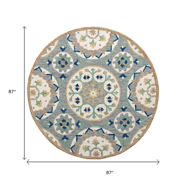HomeRoots Wool Hand-Tufted Round Rug with Floral Design – Artisan-Crafted, Soft, Durable, Perfect for Any Room! 674458