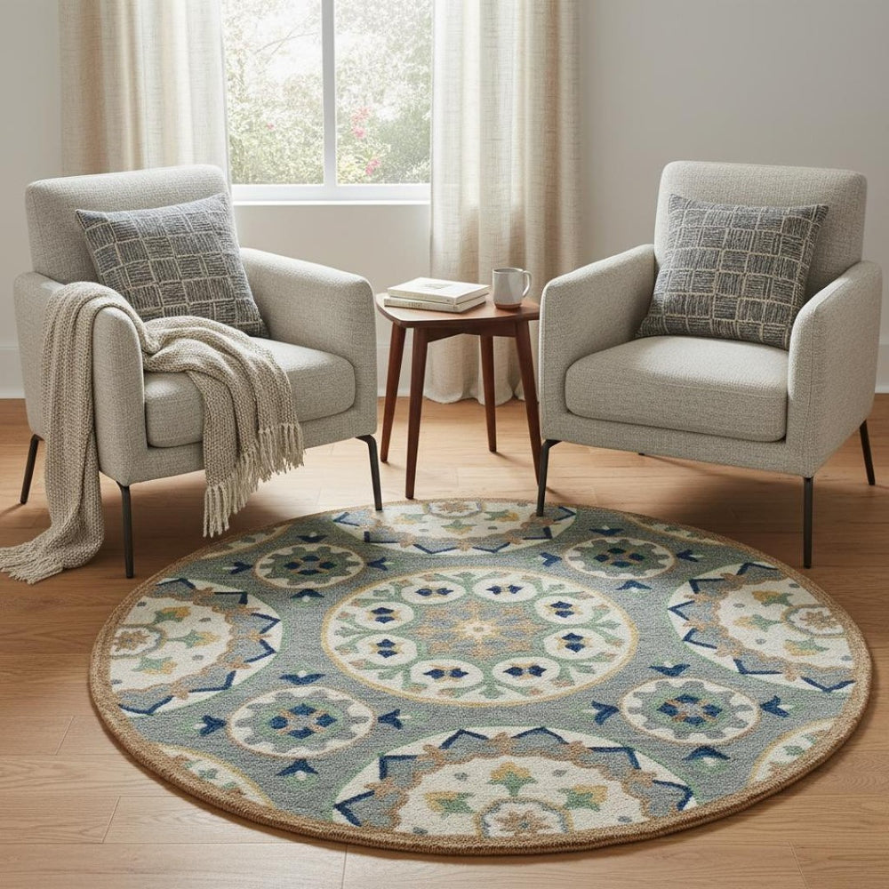 HomeRoots Wool Hand-Tufted Round Rug with Floral Design – Artisan-Crafted, Soft, Durable, Perfect for Any Room! 674458