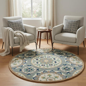 HomeRoots Wool Hand-Tufted Round Rug with Floral Design – Artisan-Crafted, Soft, Durable, Perfect for Any Room! 674458