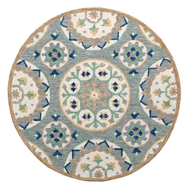 HomeRoots Wool Floral Hand-Tufted Round Rug - Artisan Crafted, Unique Design for Cozy Living Spaces & Durability 674459