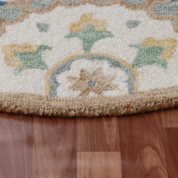 HomeRoots Wool Floral Hand-Tufted Round Rug - Artisan Crafted, Unique Design for Cozy Living Spaces & Durability 674459