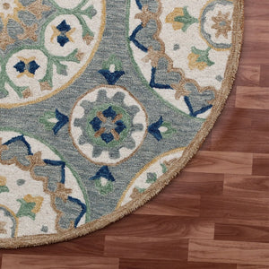 HomeRoots Wool Floral Hand-Tufted Round Rug - Artisan Crafted, Unique Design for Cozy Living Spaces & Durability 674459
