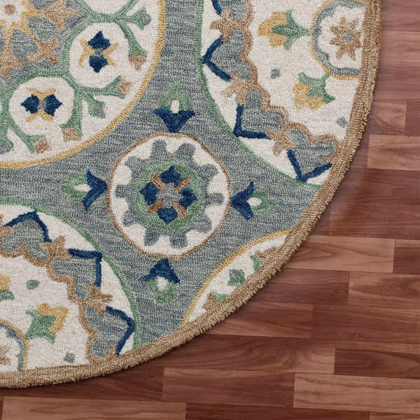 HomeRoots Wool Floral Hand-Tufted Round Rug - Artisan Crafted, Unique Design for Cozy Living Spaces & Durability 674459