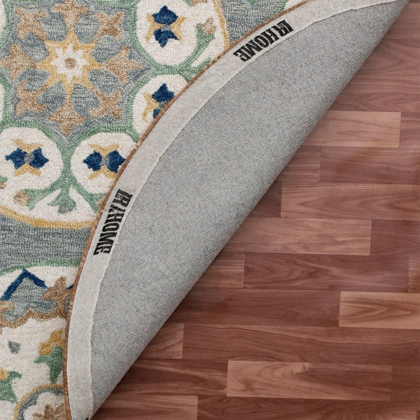 HomeRoots Wool Floral Hand-Tufted Round Rug - Artisan Crafted, Unique Design for Cozy Living Spaces & Durability 674459