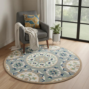 HomeRoots Wool Floral Hand-Tufted Round Rug - Artisan Crafted, Unique Design for Cozy Living Spaces & Durability 674459