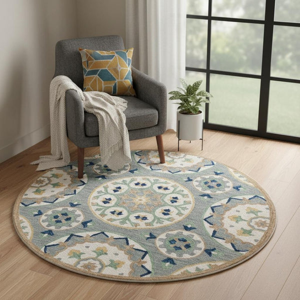 HomeRoots Wool Floral Hand-Tufted Round Rug - Artisan Crafted, Unique Design for Cozy Living Spaces & Durability 674459