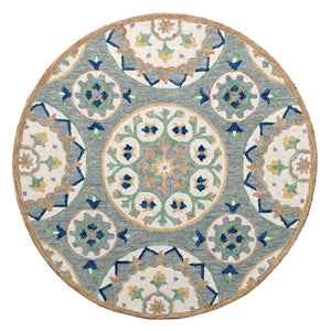 HomeRoots Wool Floral Hand-Tufted Round Rug - Artisan Crafted, Unique Design for Cozy Living Spaces & Durability 674459