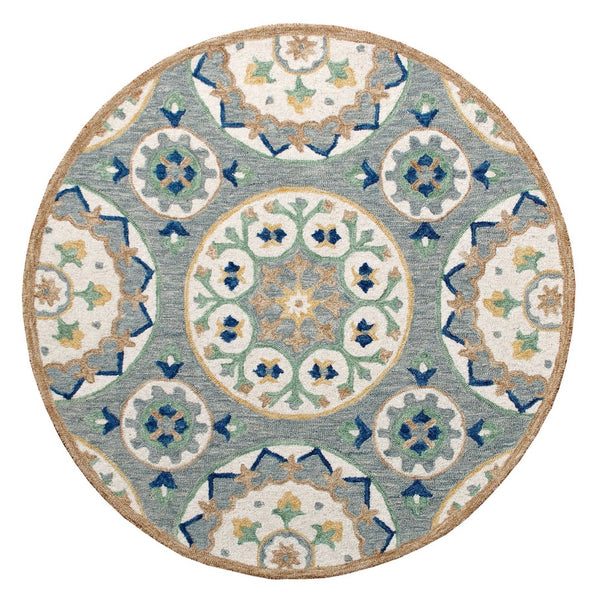 HomeRoots Wool Floral Hand-Tufted Round Rug - Artisan Crafted, Unique Design for Cozy Living Spaces & Durability 674459