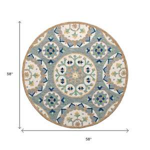 HomeRoots Wool Floral Hand-Tufted Round Rug - Artisan Crafted, Unique Design for Cozy Living Spaces & Durability 674459
