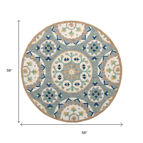 HomeRoots Wool Floral Hand-Tufted Round Rug - Artisan Crafted, Unique Design for Cozy Living Spaces & Durability 674459