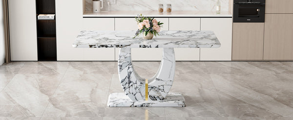 English Elm Modern Mdf Dining Table Seats Six with U-shaped Legs for Minimalist Interiors White W1151S04160