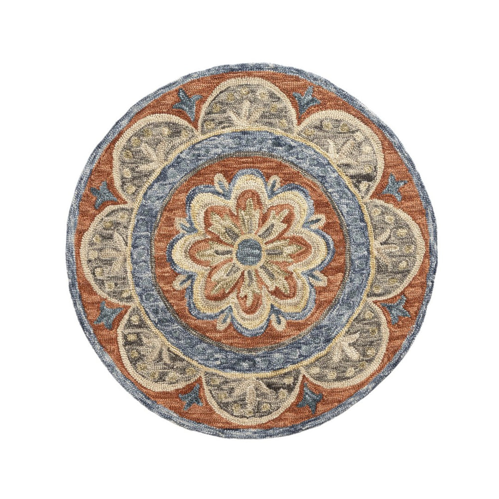 HomeRoots Wool Hand-Tufted Round Floral Rug - Artisan-Made Softness, Unique Design, Perfect for Any Room 674460