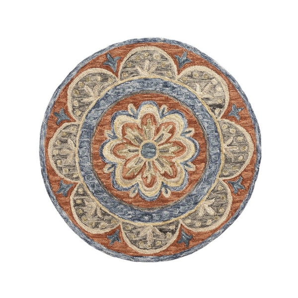 HomeRoots Wool Hand-Tufted Round Floral Rug - Artisan-Made Softness, Unique Design, Perfect for Any Room 674460