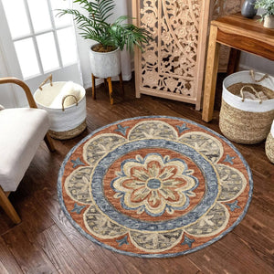 HomeRoots Wool Hand-Tufted Round Floral Rug - Artisan-Made Softness, Unique Design, Perfect for Any Room 674460