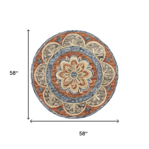 HomeRoots Wool Hand-Tufted Round Floral Rug - Artisan-Made Softness, Unique Design, Perfect for Any Room 674460