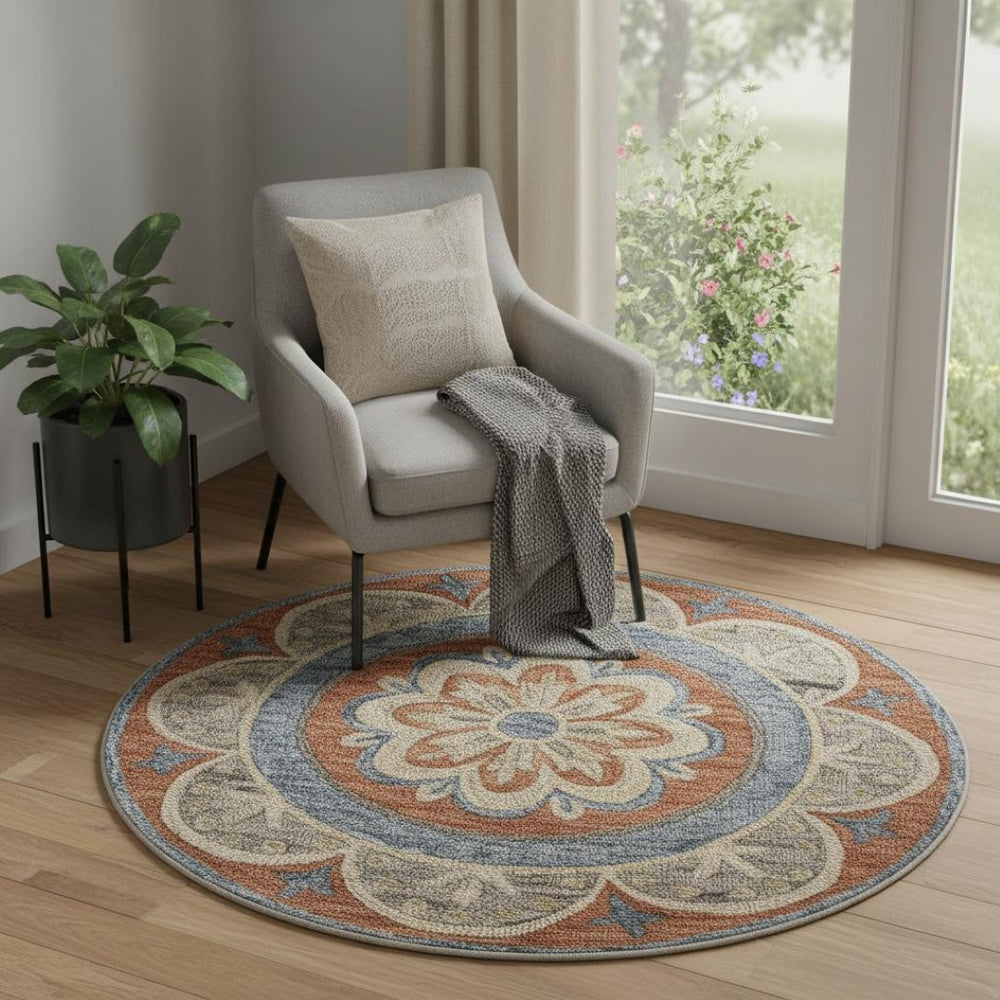 HomeRoots Wool Hand-Tufted Round Floral Rug - Artisan-Made Softness, Unique Design, Perfect for Any Room 674460