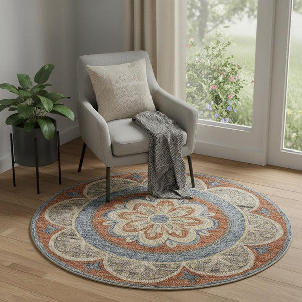 HomeRoots Wool Hand-Tufted Round Floral Rug - Artisan-Made Softness, Unique Design, Perfect for Any Room 674460