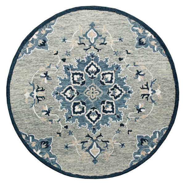 HomeRoots Wool Hand-Tufted Round Rug - Artisan-Made Medallion Design for Comfort, Warmth & Style in Any Room 674461