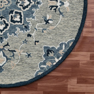 HomeRoots Wool Hand-Tufted Round Rug - Artisan-Made Medallion Design for Comfort, Warmth & Style in Any Room 674461