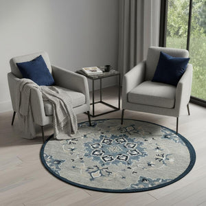 HomeRoots Wool Hand-Tufted Round Rug - Artisan-Made Medallion Design for Comfort, Warmth & Style in Any Room 674461