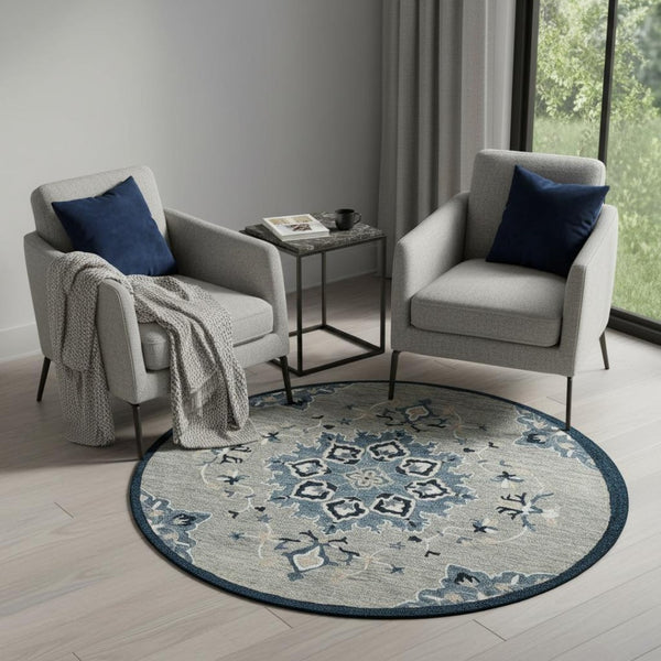 HomeRoots Wool Hand-Tufted Round Rug - Artisan-Made Medallion Design for Comfort, Warmth & Style in Any Room 674461