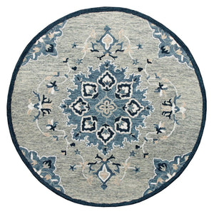 HomeRoots Wool Hand-Tufted Round Rug - Artisan-Made Medallion Design for Comfort, Warmth & Style in Any Room 674461