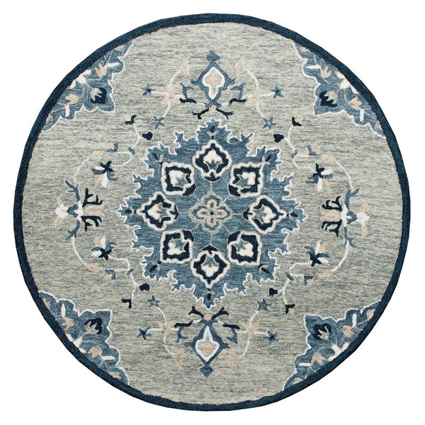 HomeRoots Wool Hand-Tufted Round Rug - Artisan-Made Medallion Design for Comfort, Warmth & Style in Any Room 674461