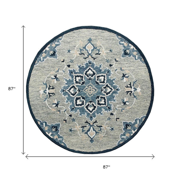 HomeRoots Wool Hand-Tufted Round Rug - Artisan-Made Medallion Design for Comfort, Warmth & Style in Any Room 674461