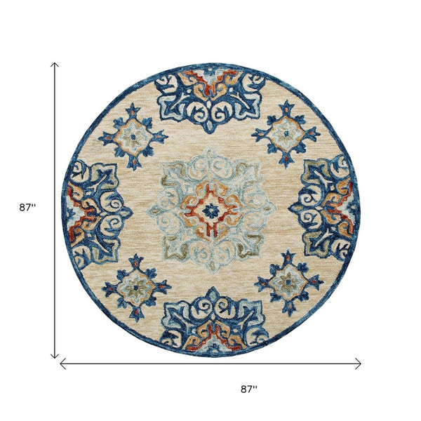 HomeRoots Wool Hand-Tufted Round Medallion Rug - Artisan Crafted, Soft, Unique Design for Cozy Spaces 674463