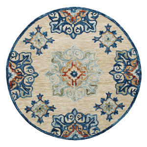 HomeRoots Wool Hand-Tufted Medallion Round Rug | Soft, Washable, Artisan-Crafted Charm for Any Room 674464