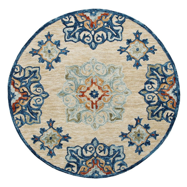 HomeRoots Wool Hand-Tufted Medallion Round Rug | Soft, Washable, Artisan-Crafted Charm for Any Room 674464