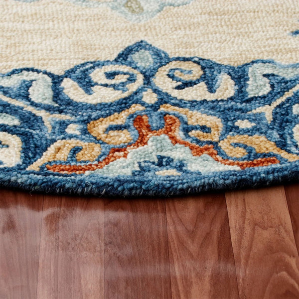 HomeRoots Wool Hand-Tufted Medallion Round Rug | Soft, Washable, Artisan-Crafted Charm for Any Room 674464