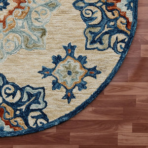 HomeRoots Wool Hand-Tufted Medallion Round Rug | Soft, Washable, Artisan-Crafted Charm for Any Room 674464