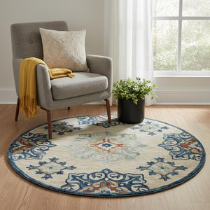 HomeRoots Wool Hand-Tufted Medallion Round Rug | Soft, Washable, Artisan-Crafted Charm for Any Room 674464