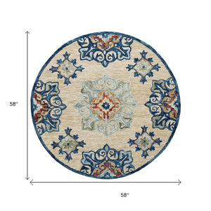 HomeRoots Wool Hand-Tufted Medallion Round Rug | Soft, Washable, Artisan-Crafted Charm for Any Room 674464
