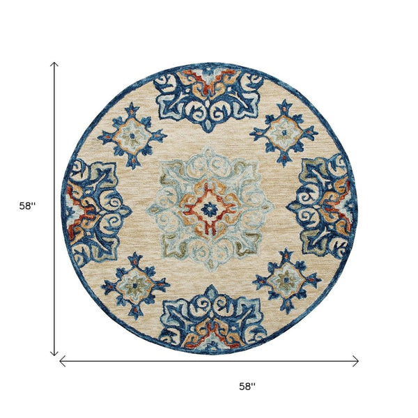 HomeRoots Wool Hand-Tufted Medallion Round Rug | Soft, Washable, Artisan-Crafted Charm for Any Room 674464