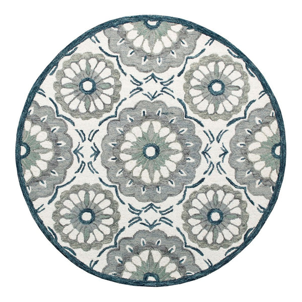 HomeRoots Wool Hand-Tufted Floral Round Rug - Washable, Soft, Unique Artisan Craftsmanship for Any Room 674466