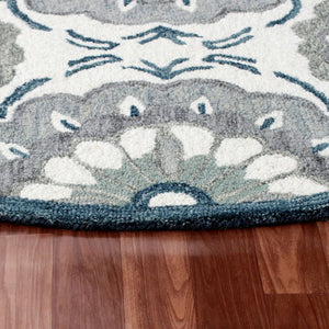 HomeRoots Wool Hand-Tufted Floral Round Rug - Washable, Soft, Unique Artisan Craftsmanship for Any Room 674466