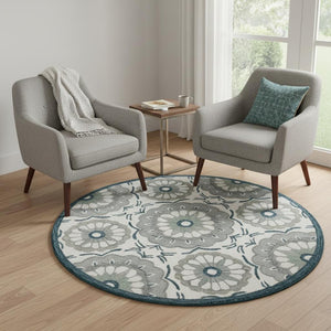 HomeRoots Wool Hand-Tufted Floral Round Rug - Washable, Soft, Unique Artisan Craftsmanship for Any Room 674466