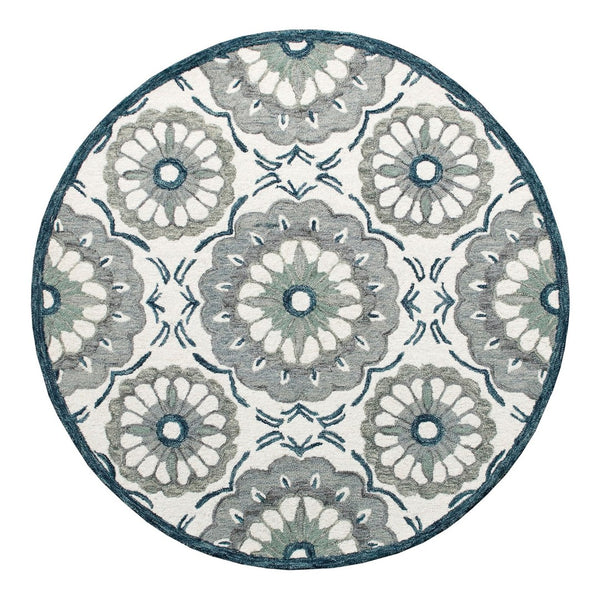 HomeRoots Wool Hand-Tufted Floral Round Rug - Washable, Soft, Unique Artisan Craftsmanship for Any Room 674466