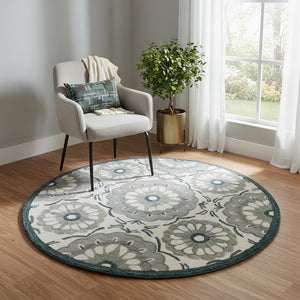 HomeRoots Wool Hand-Tufted Floral Round Rug - Washable, Artisan-Made, Low Pile for Comfort & Style in Any Room 674467