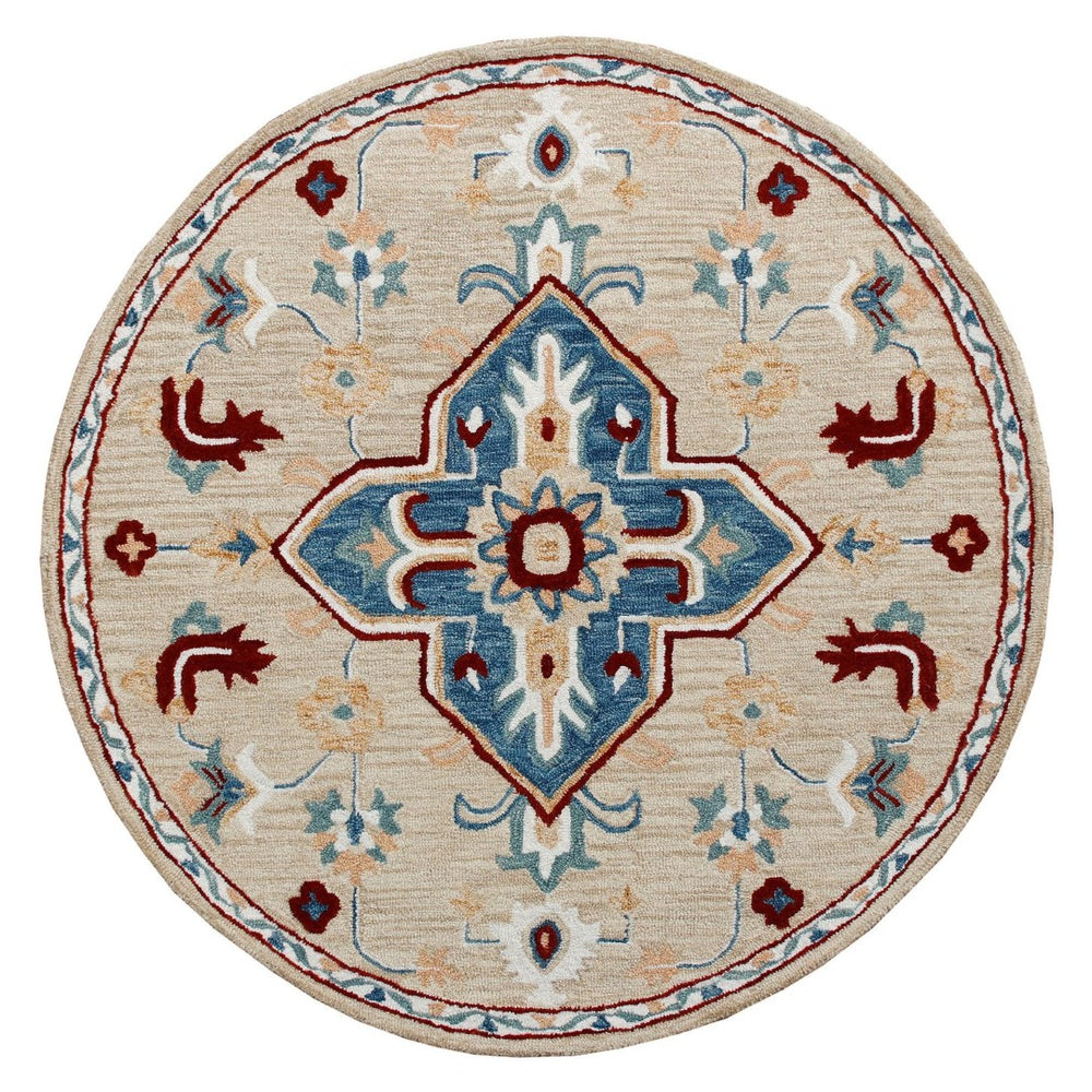 HomeRoots Wool Hand-Tufted Medallion Round Rug – Washable, Artisan-Crafted, Soft & Durable for Any Space 674468