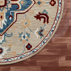 HomeRoots Wool Hand-Tufted Medallion Round Rug – Washable, Artisan-Crafted, Soft & Durable for Any Space 674468