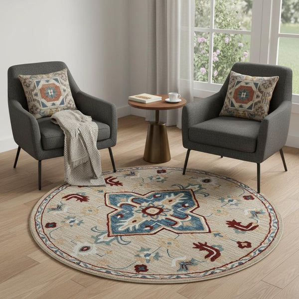 HomeRoots Wool Hand-Tufted Medallion Round Rug – Washable, Artisan-Crafted, Soft & Durable for Any Space 674468
