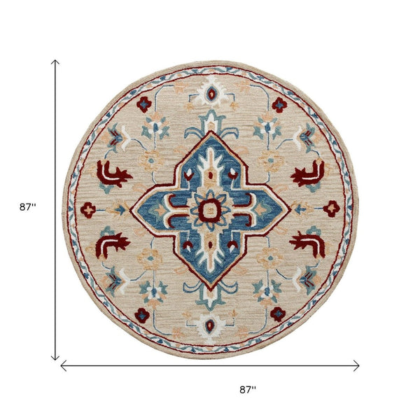 HomeRoots Wool Hand-Tufted Medallion Round Rug – Washable, Artisan-Crafted, Soft & Durable for Any Space 674468