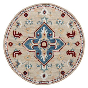 HomeRoots Wool Hand-Tufted Round Rug with Unique Medallion Design - Washable, Durable, Artisan Crafted Comfort 674469