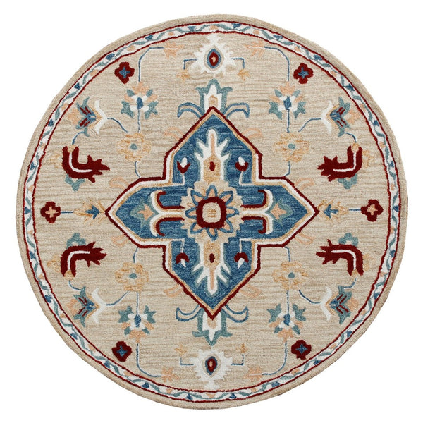 HomeRoots Wool Hand-Tufted Round Rug with Unique Medallion Design - Washable, Durable, Artisan Crafted Comfort 674469