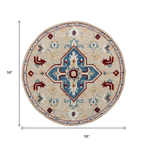 HomeRoots Wool Hand-Tufted Round Rug with Unique Medallion Design - Washable, Durable, Artisan Crafted Comfort 674469